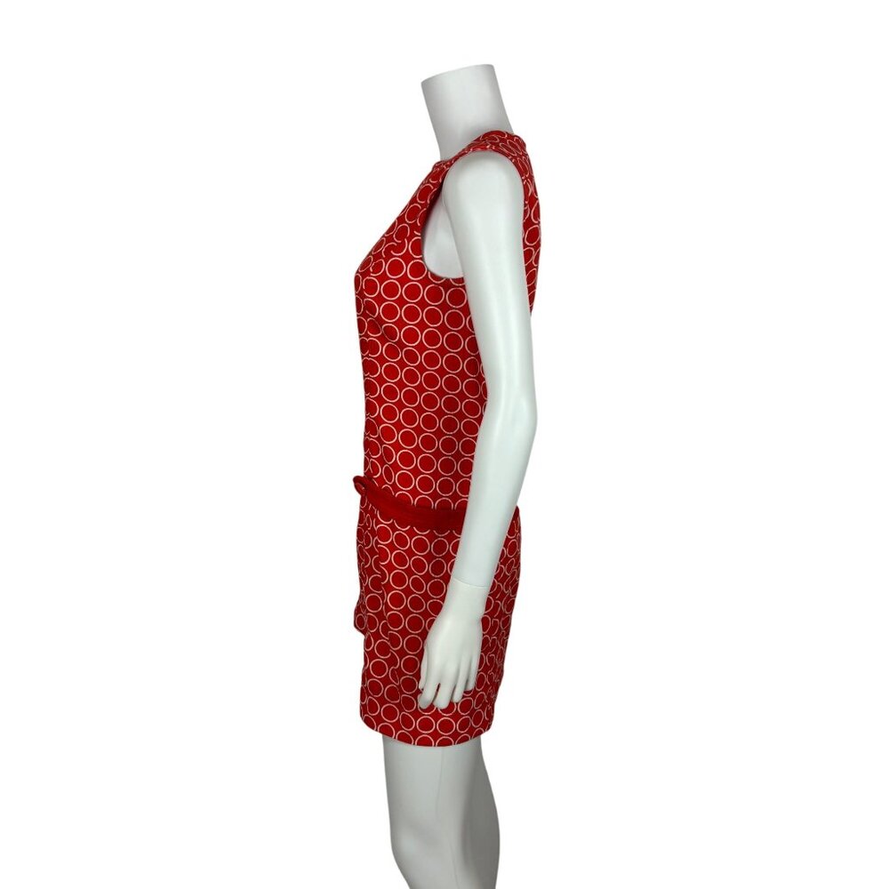 Retro Mod Dress Womens XS Red White Circle Geometric Print 60s Style Shift - Picture 7 of 10